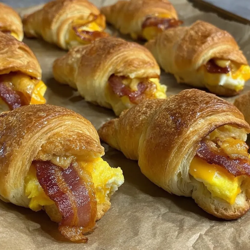 Bacon wrapped crescent rolls with eggs.