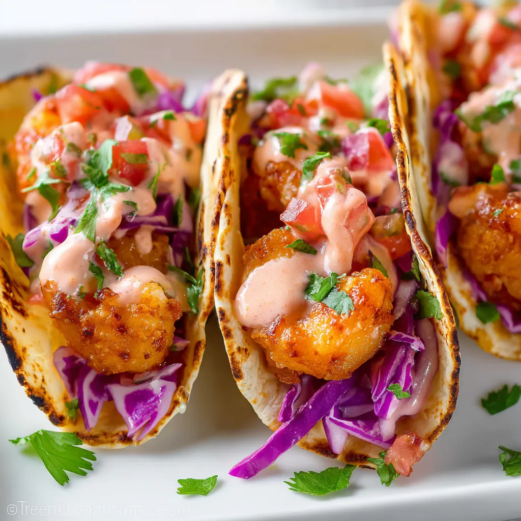 Shrimp tacos with tomatoes and lettuce.