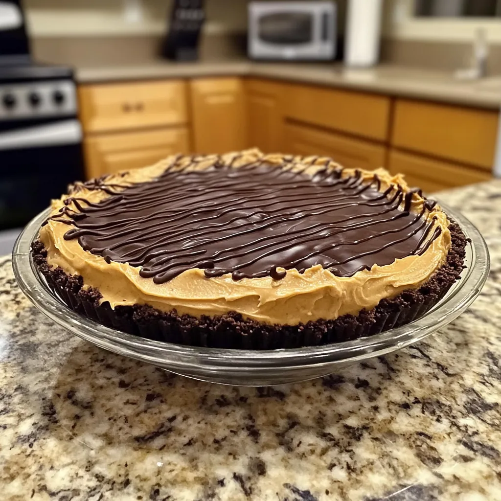 A chocolate cake with caramel drizzle.