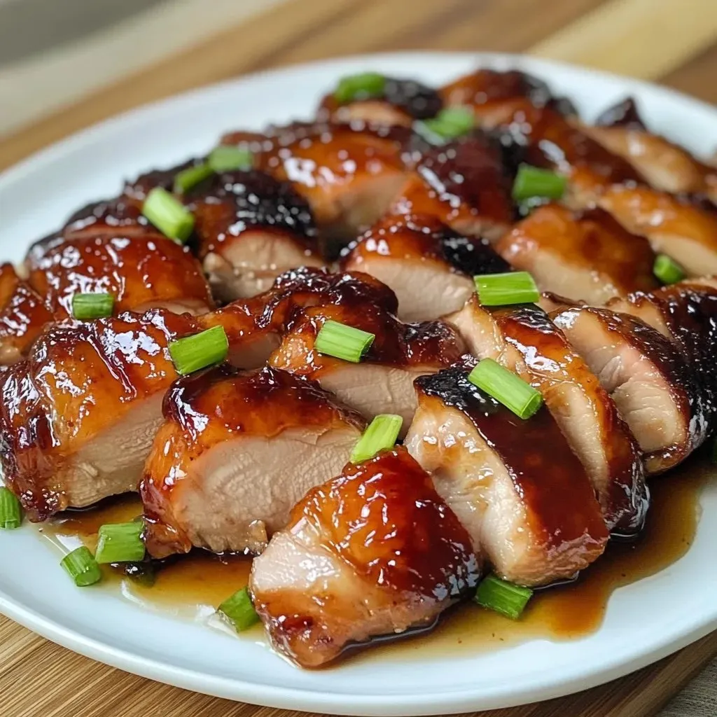 A plate of meat with green onions on it.