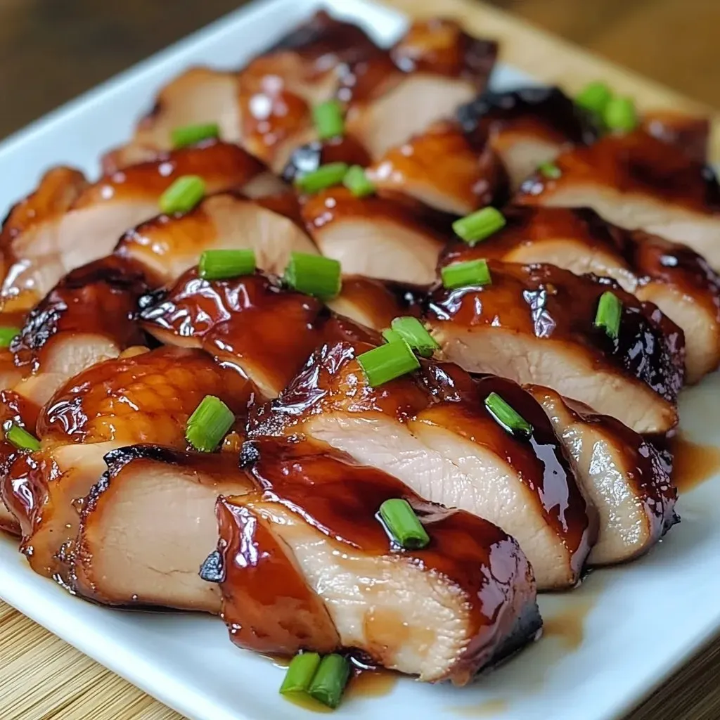 A plate of meat with green onions on it.