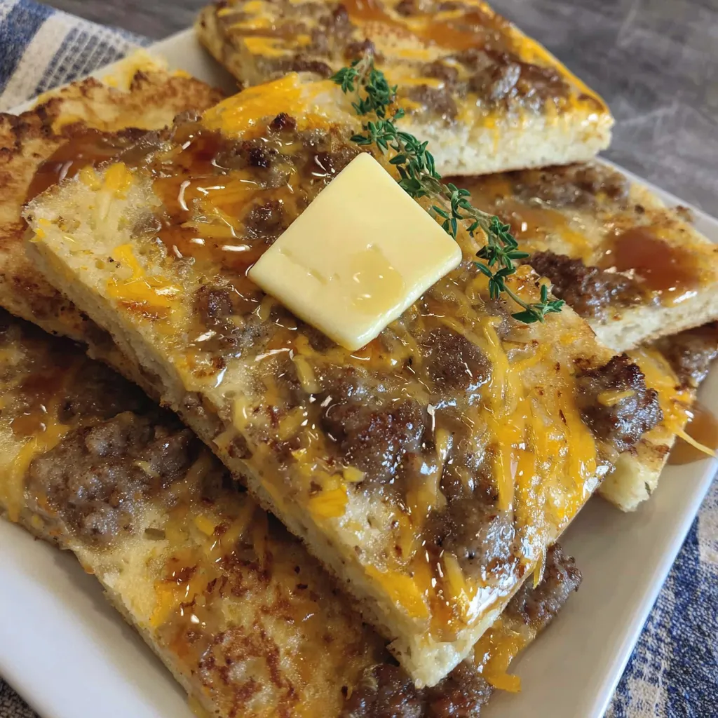 A plate of sausage and cheese pancakes.