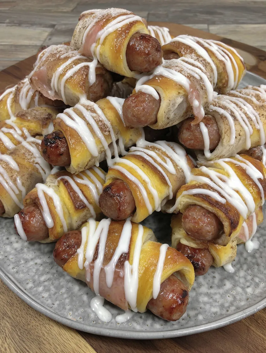 A plate of breakfast pigs in a blanket.