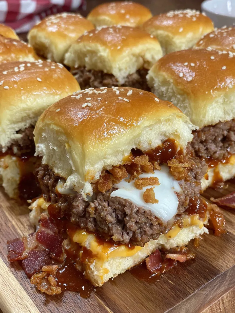 A plate of BBQ Cheeseburger Sliders.