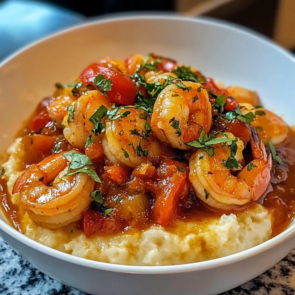 A bowl of shrimp and grits.