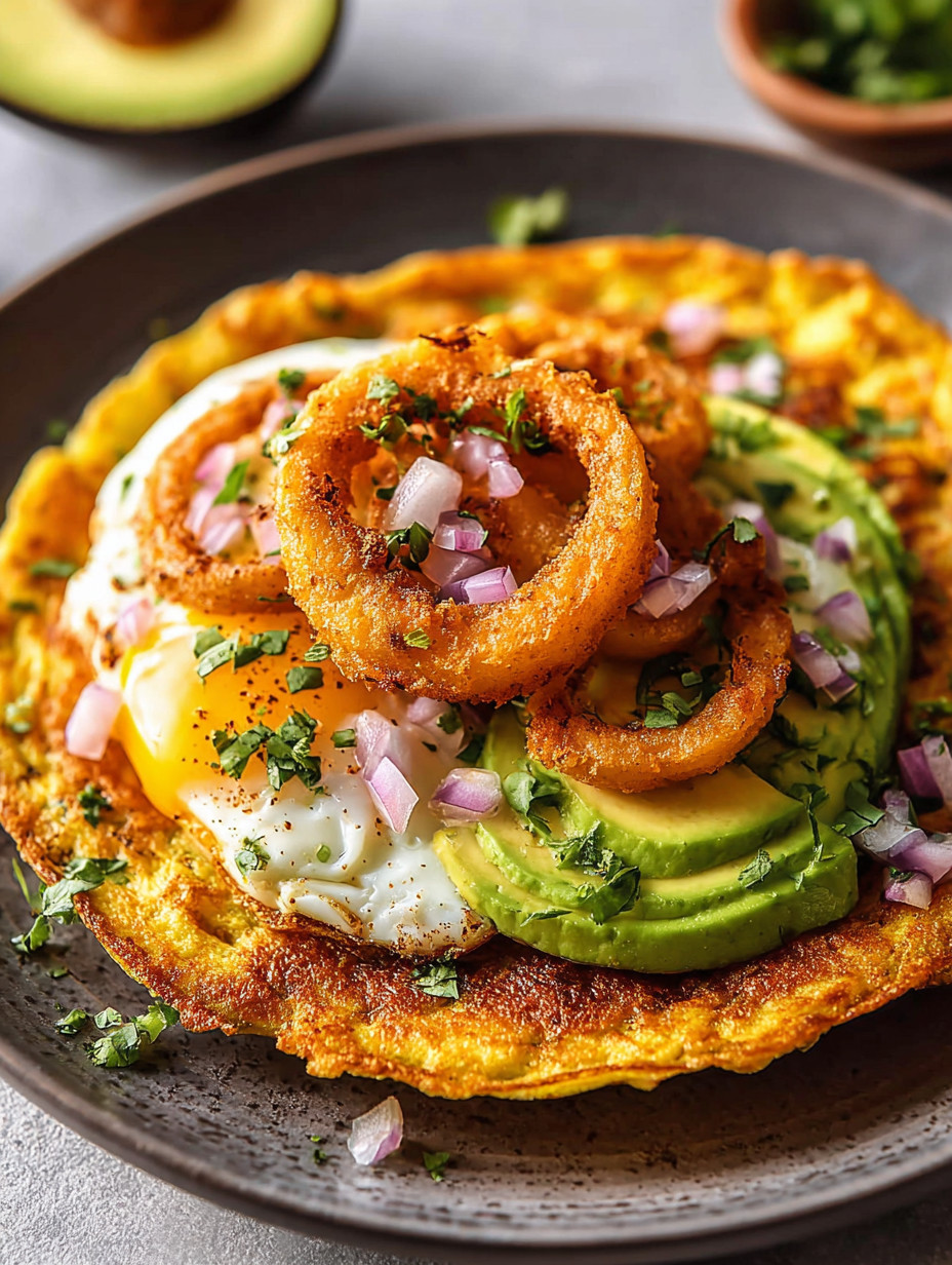 A breakfast plate with an egg on top of a tortilla.