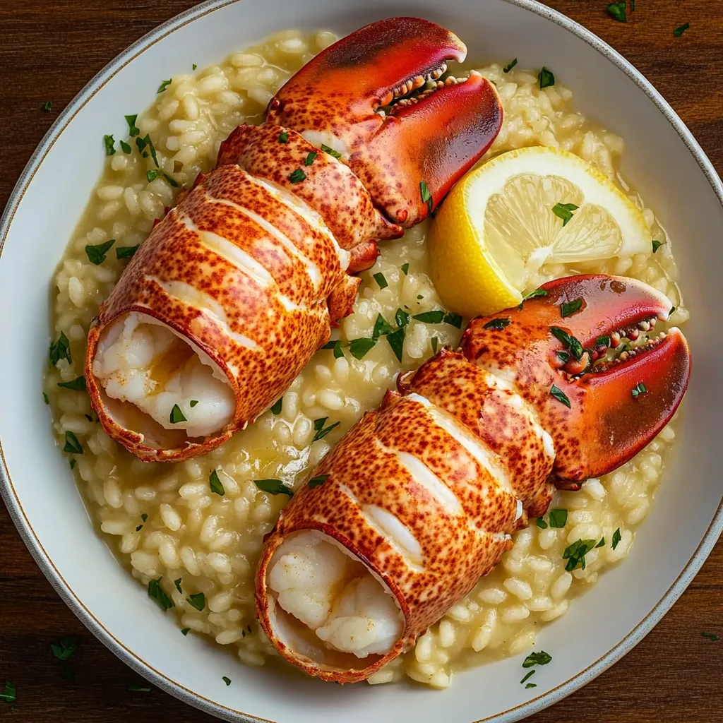 A plate of lobster with lemon and butter.