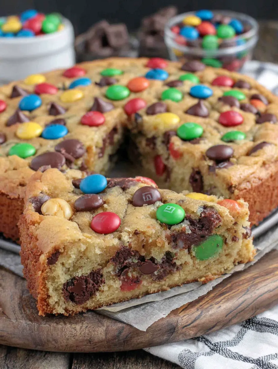 A slice of a chocolate chip cookie cake.