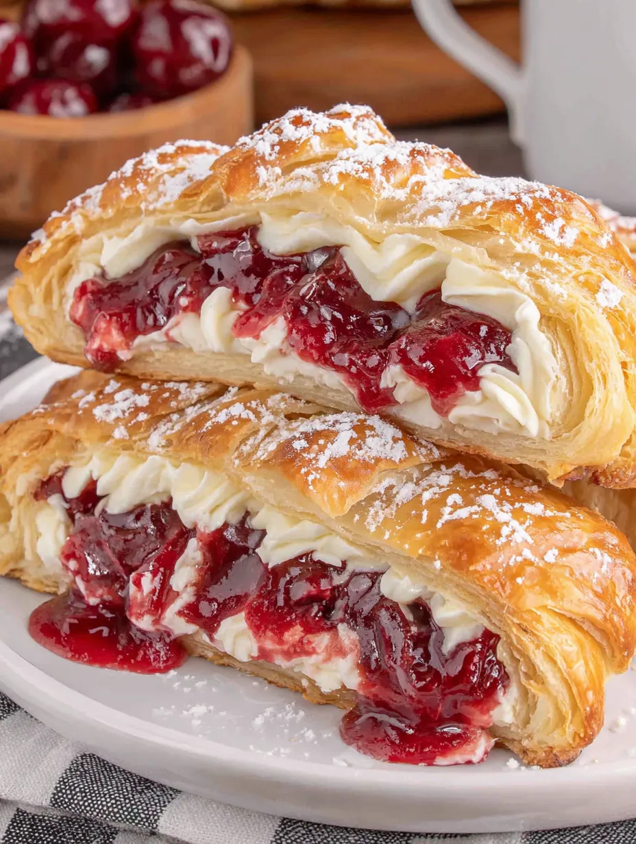 A pastry with white frosting and cherries on top.