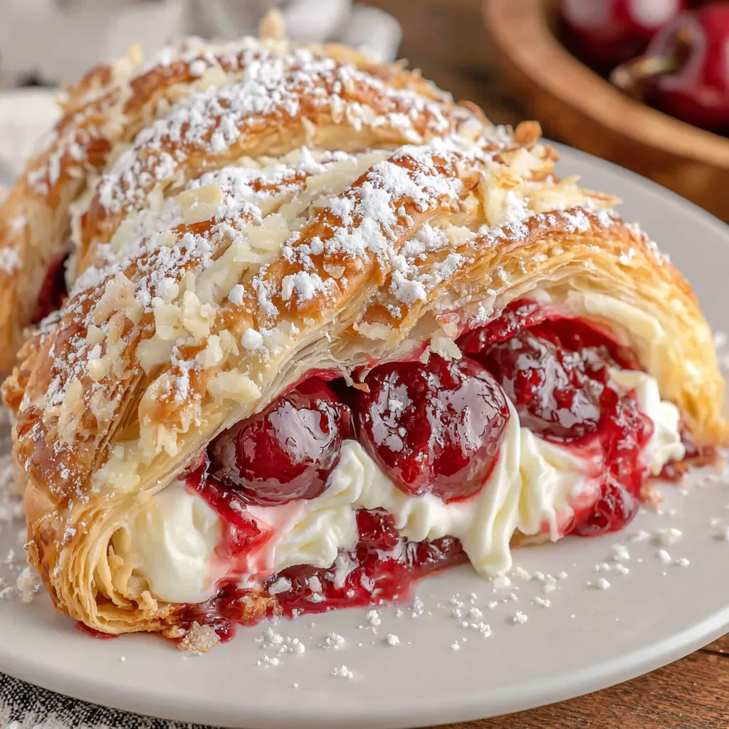 A pastry with cherries on top.