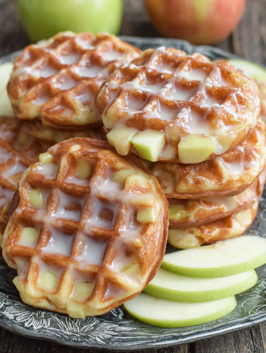 A stack of mini apple fritter waffle donuts.
