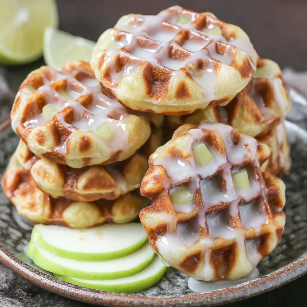 A stack of mini apple fritter waffle donuts.