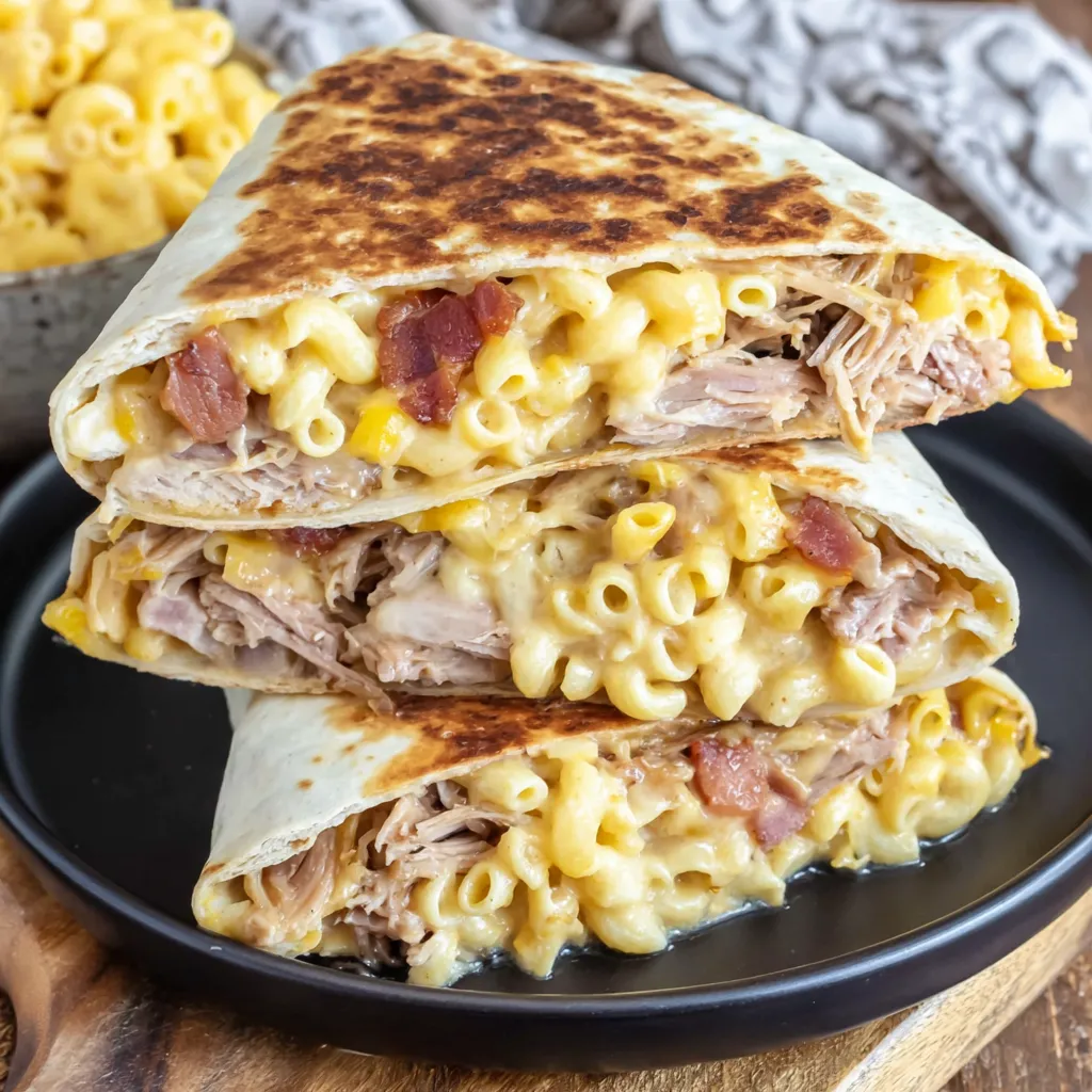 A Pulled Pork Macaroni and Cheese Tortilla Wrap Hack.