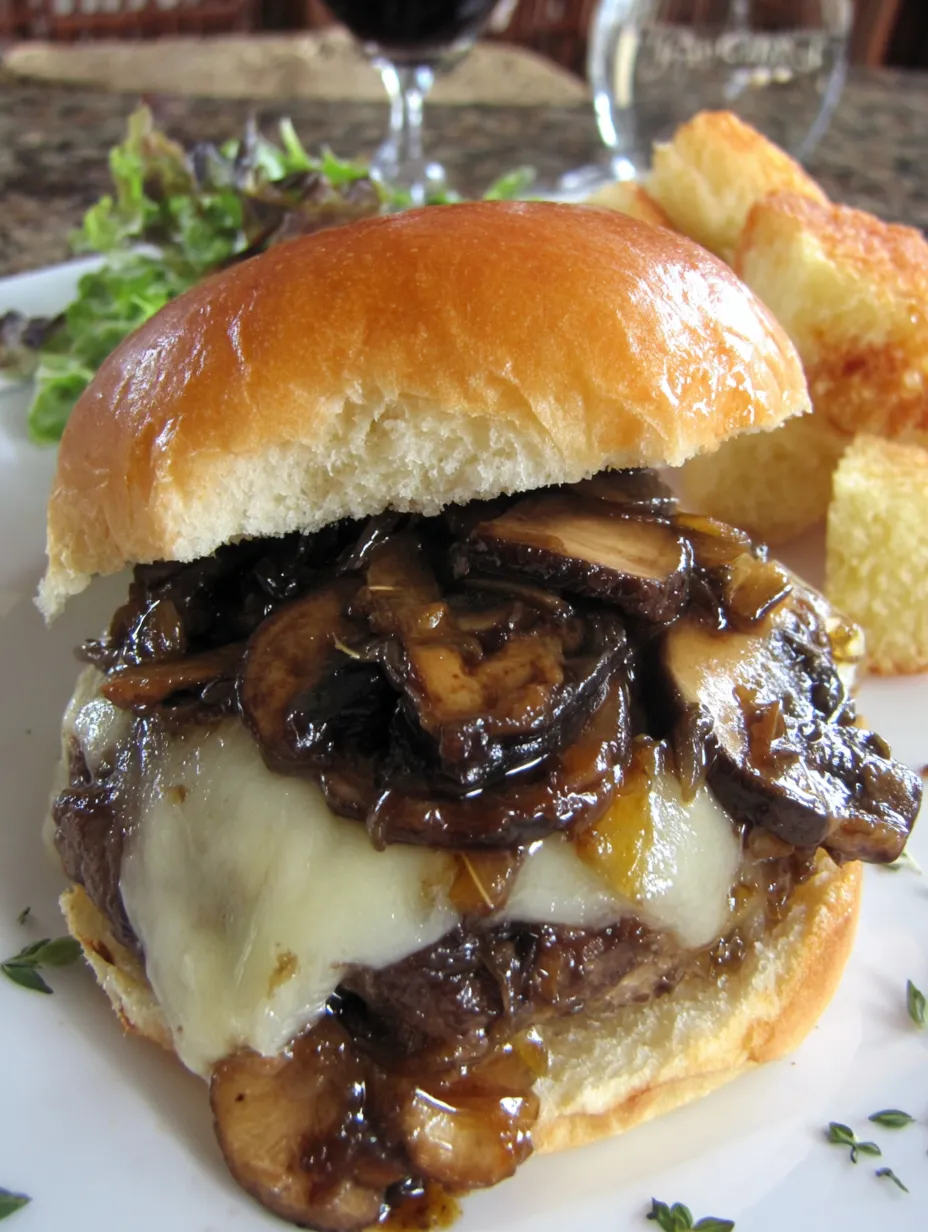 A mushroom swiss burger on a bun.