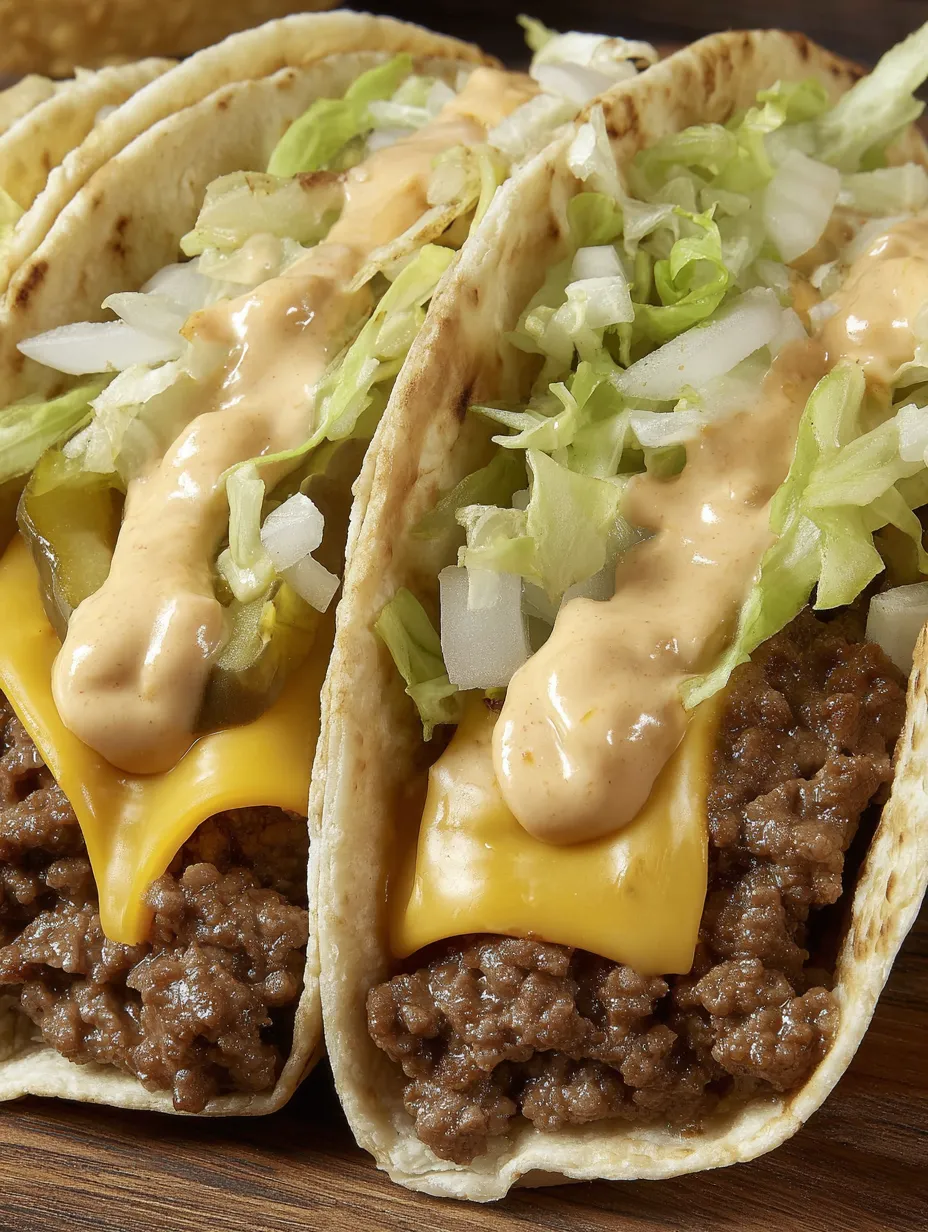 Two tortilla burgers with cheese and sauce.