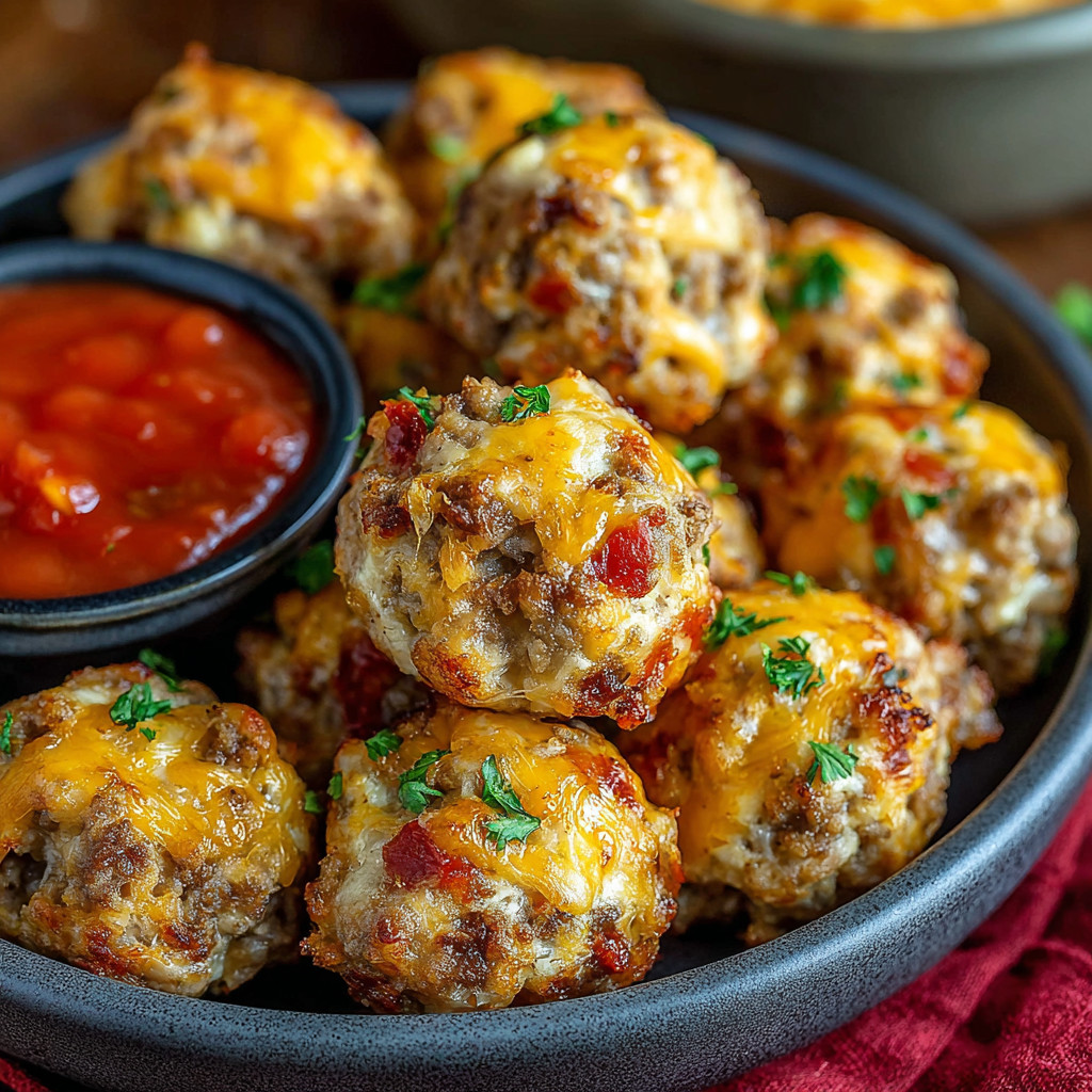 A bowl of Rotel Cream Cheese Sausage Balls.