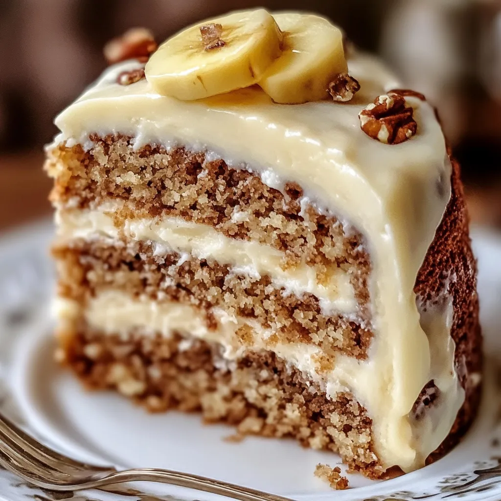 A slice of cake with banana slices on top.