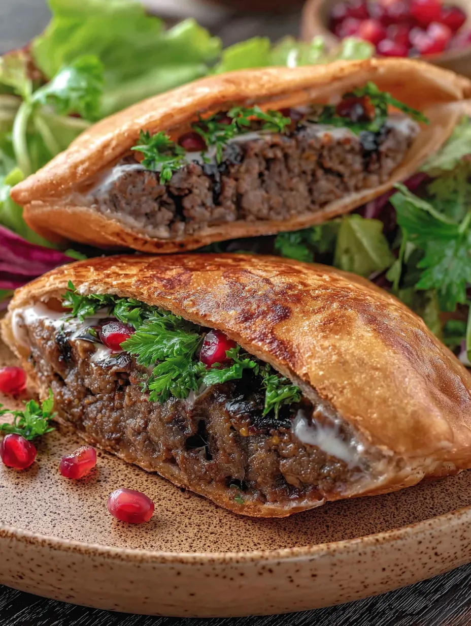 Arayes with meat and vegetables.