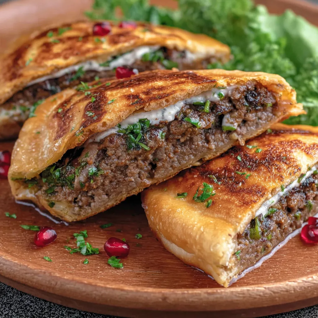 Arayes with sauce on a plate.