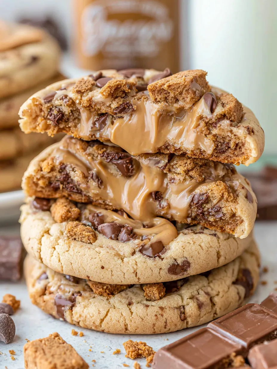 A stack of chocolate chip biscoff cookies.