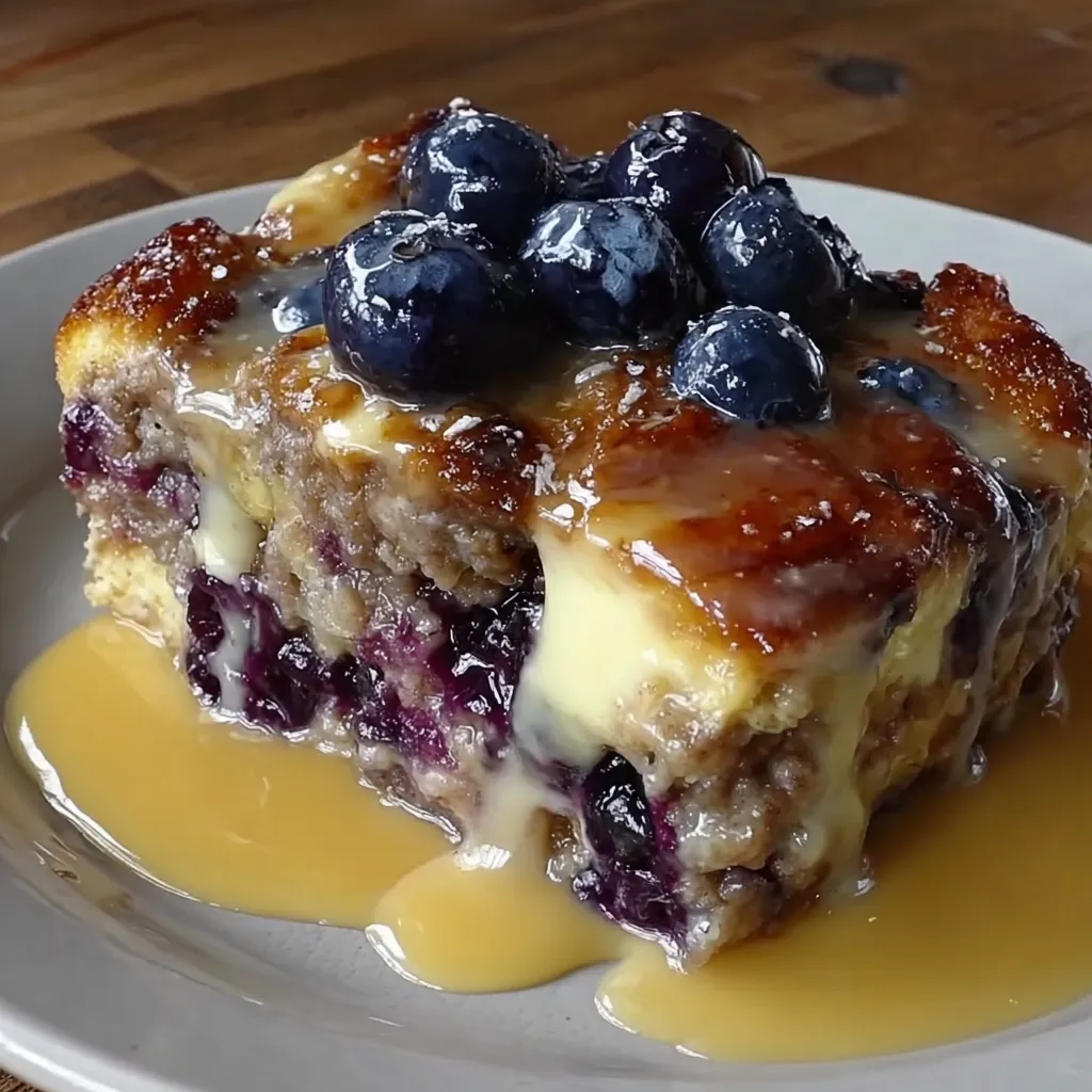 A blueberry sausage pancake breakfast bake.