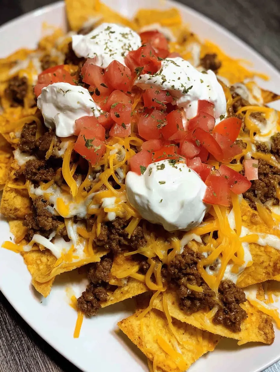A plate of loaded beef nachos.