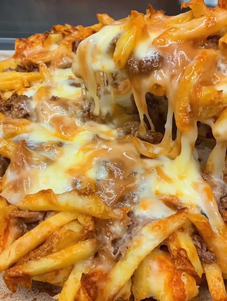 A pile of cheese covered fries.