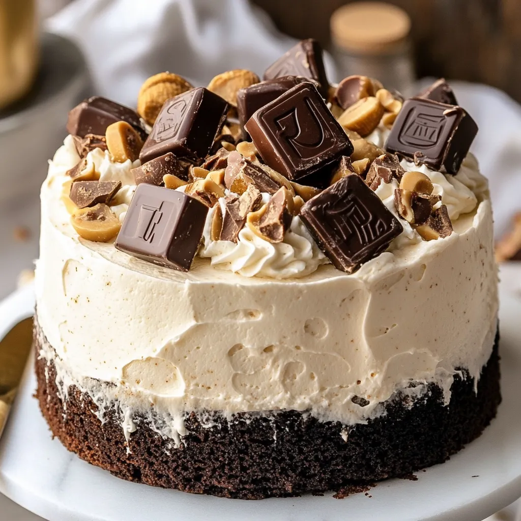 A slice of cake with chocolate and nuts on top.