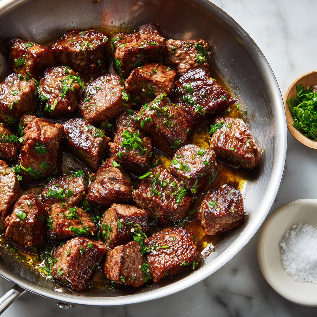 A bowl of meat with herbs and spices.
