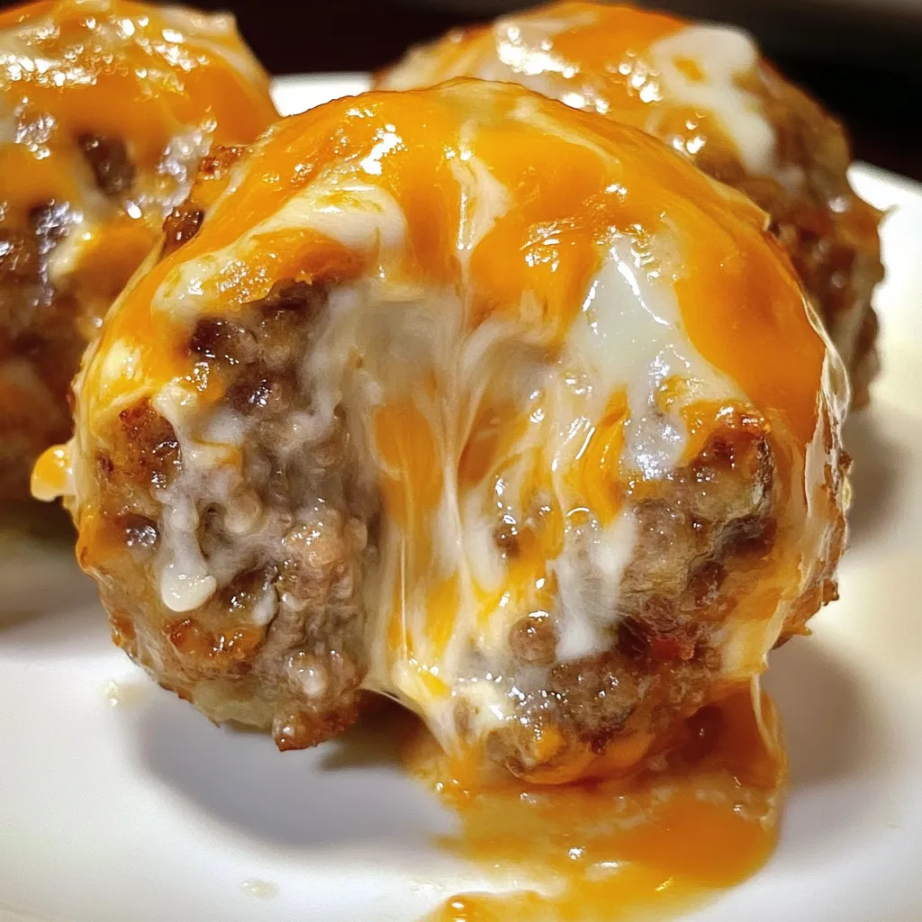 A plate of meatballs with cheese on top.