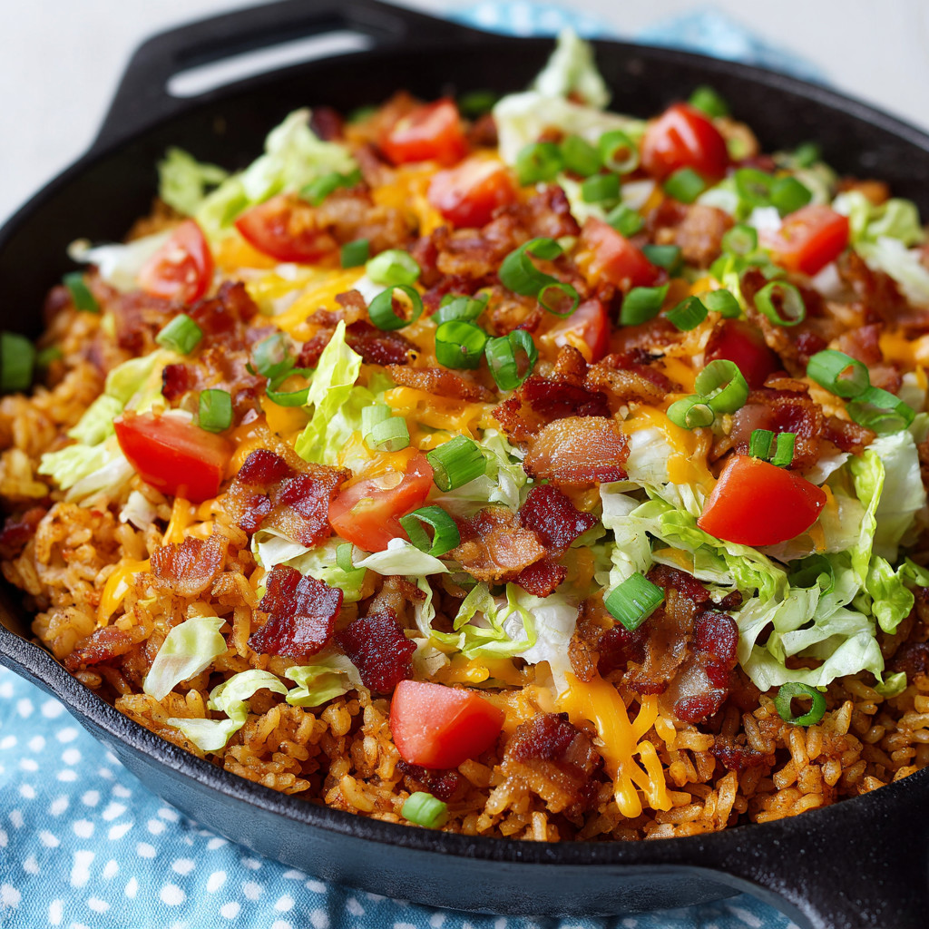 A pan of food with bacon and tomatoes.
