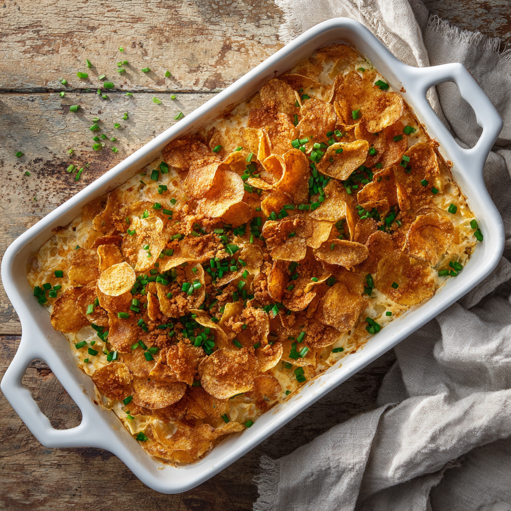 A white bowl with a casserole dish.