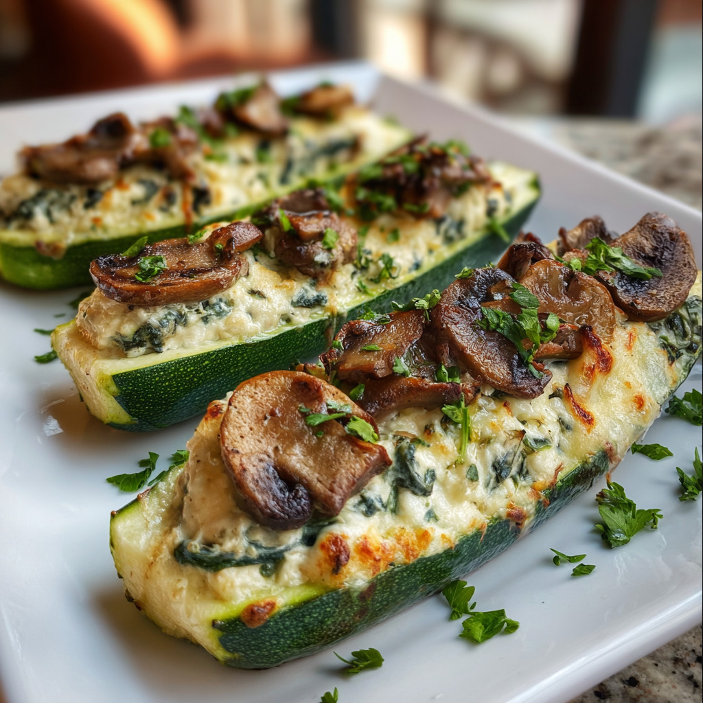 A plate of food with mushrooms and zucchini.