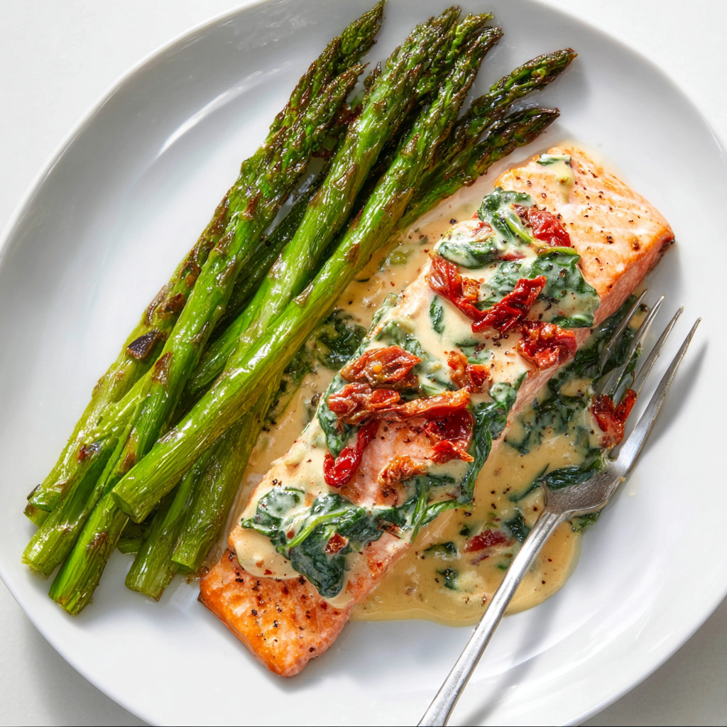 A plate of fish with vegetables.