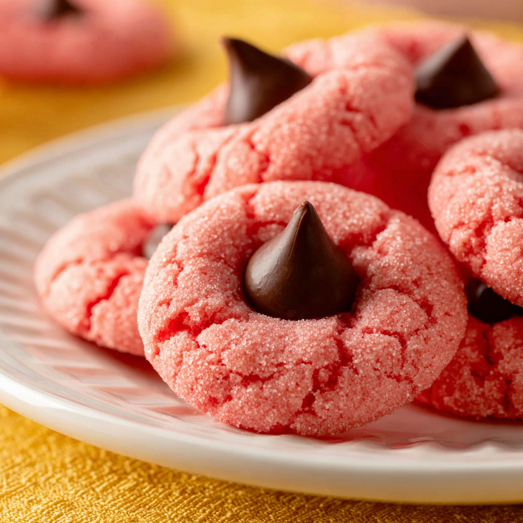 A plate of red velvet cookies with chocolate chips.