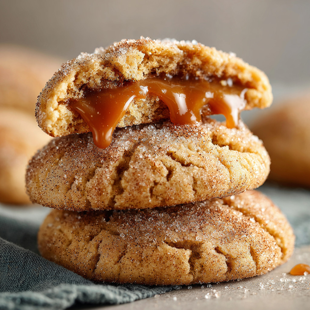 A stack of cookies with caramel drizzled on top.