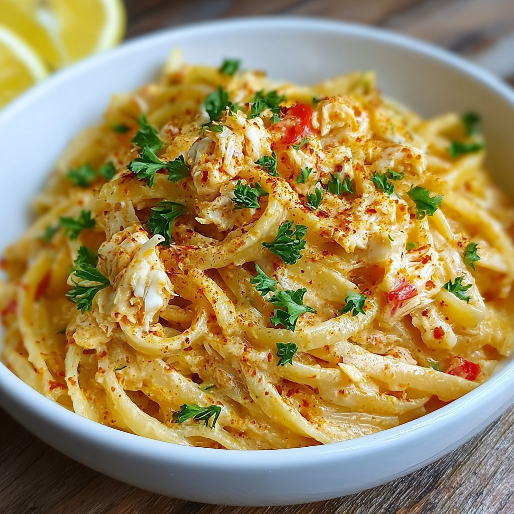 A bowl of Cajun Crab Pasta.
