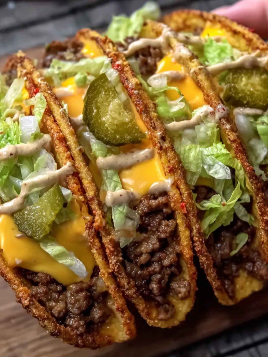 A close up of a delicious burger taco.