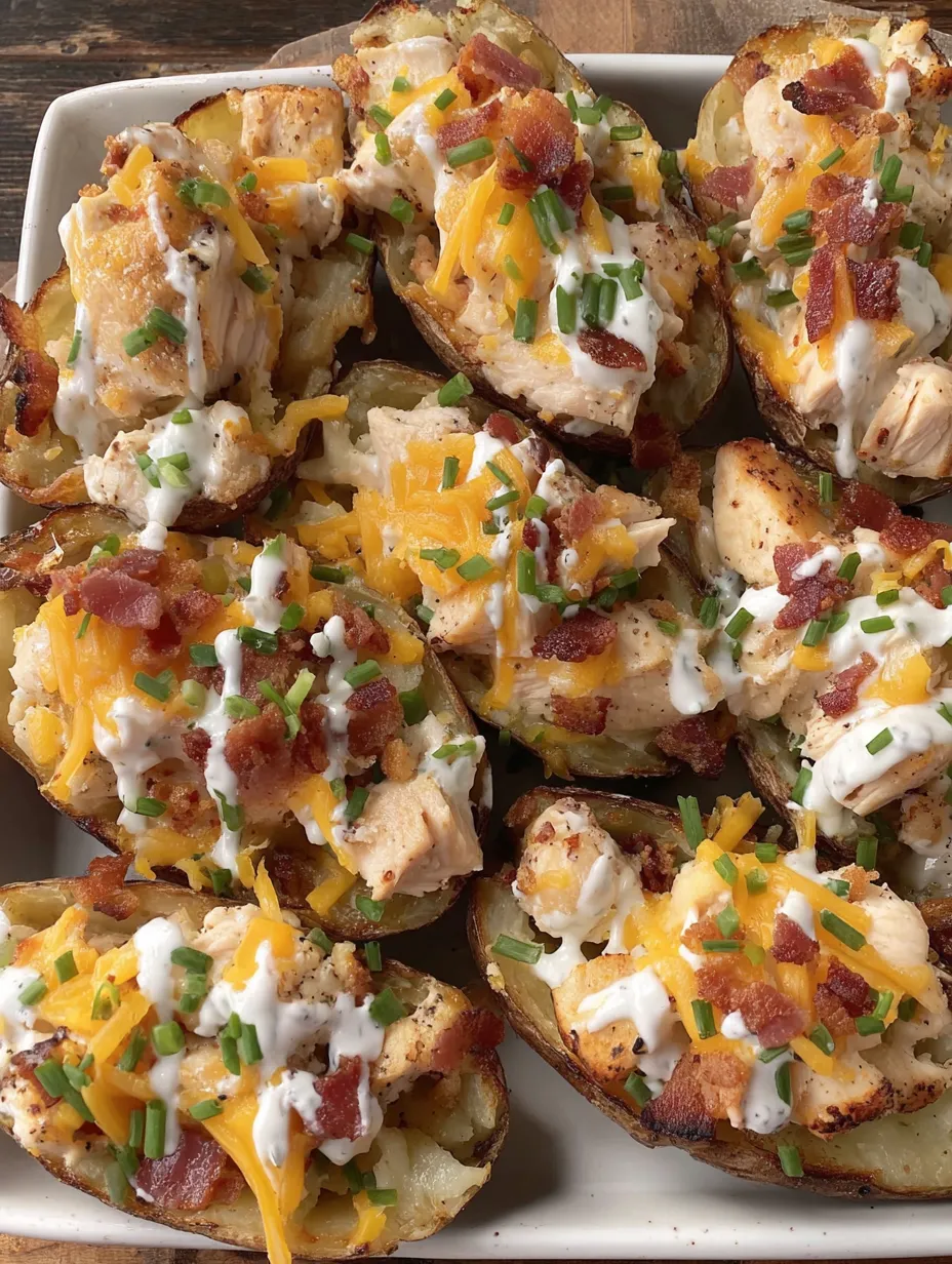A plate of food with chicken, bacon, and ranch dressing.