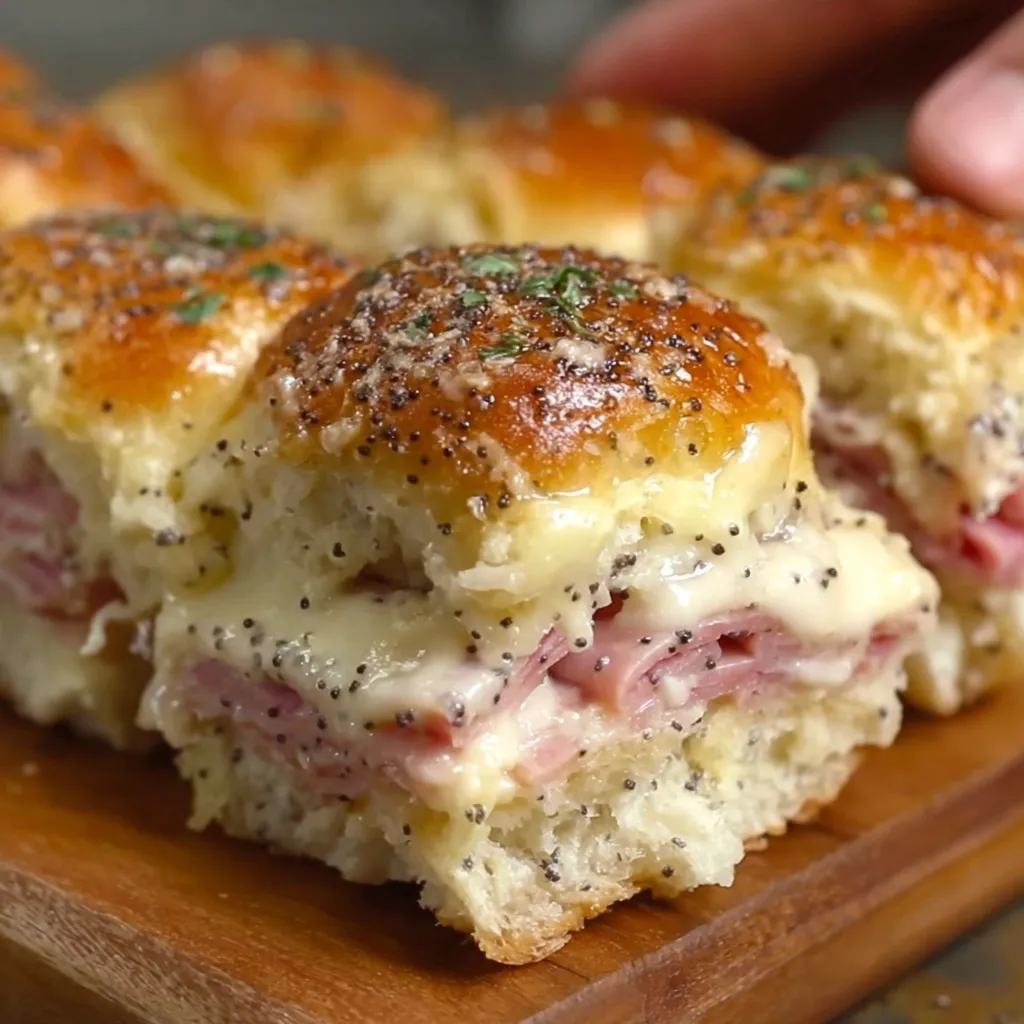 A plate of ham and cheese sliders.