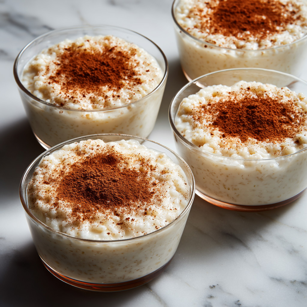Four glasses of food on a table.