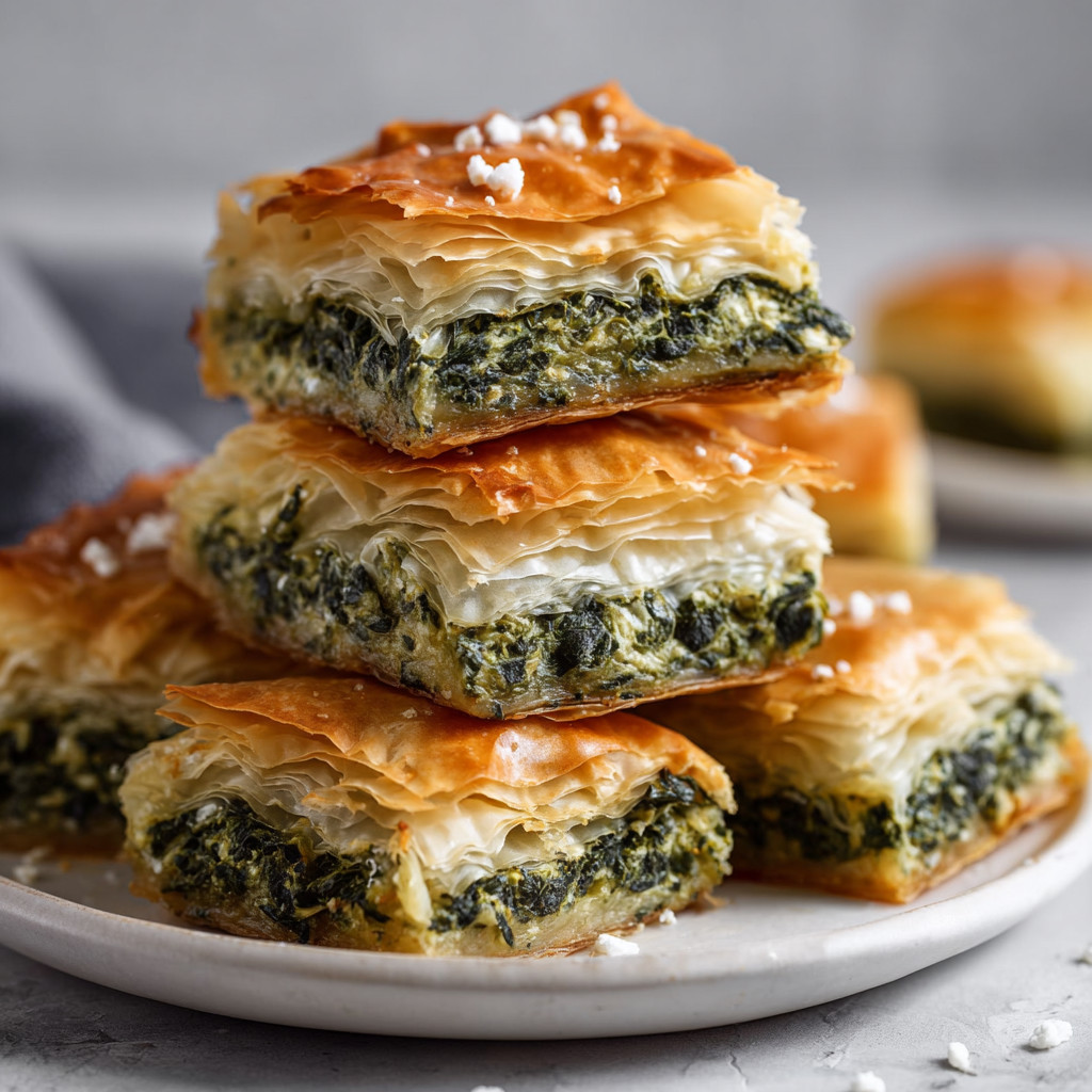 A stack of four green and white pastries.