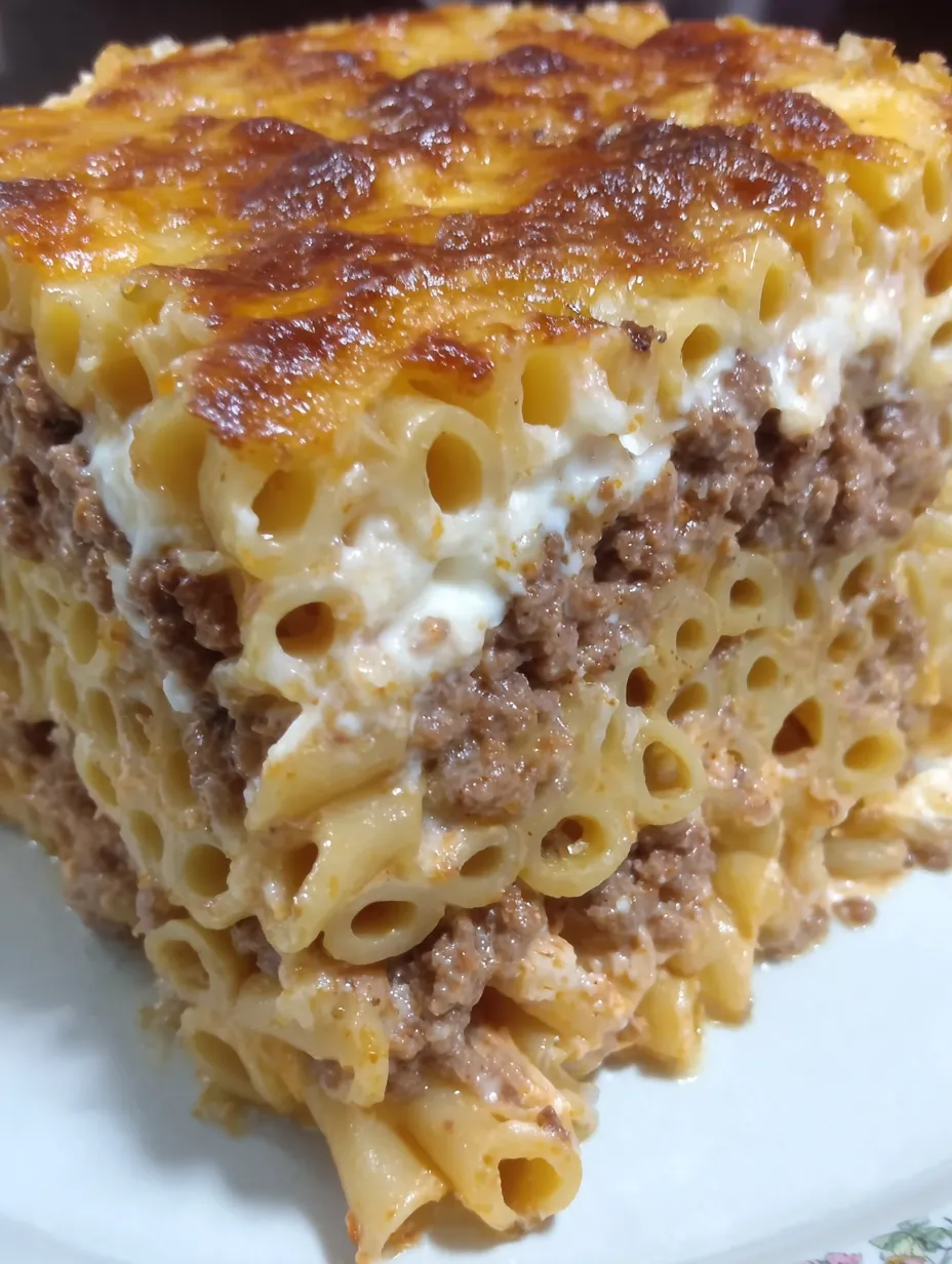 A close up of a Greek lasagna.