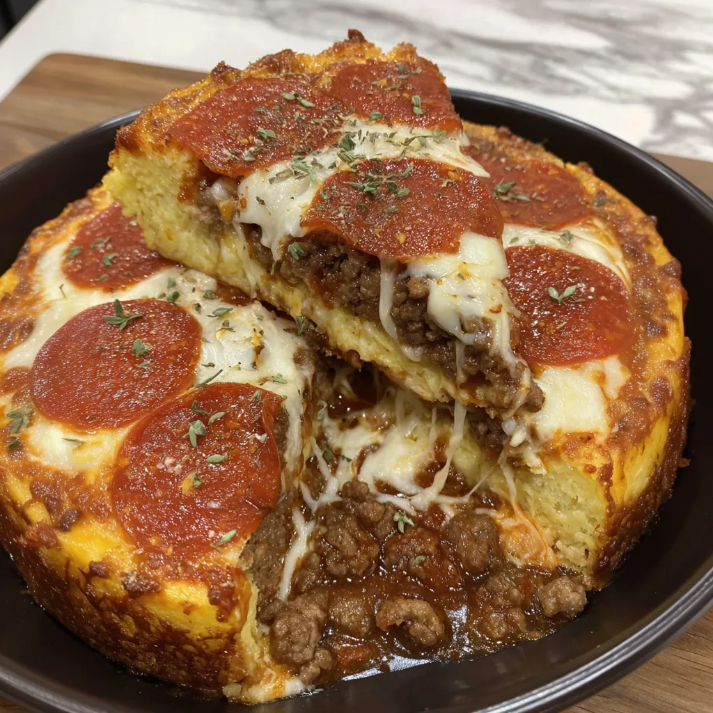 A slice of Bisquick Impossible Pizza Pie.