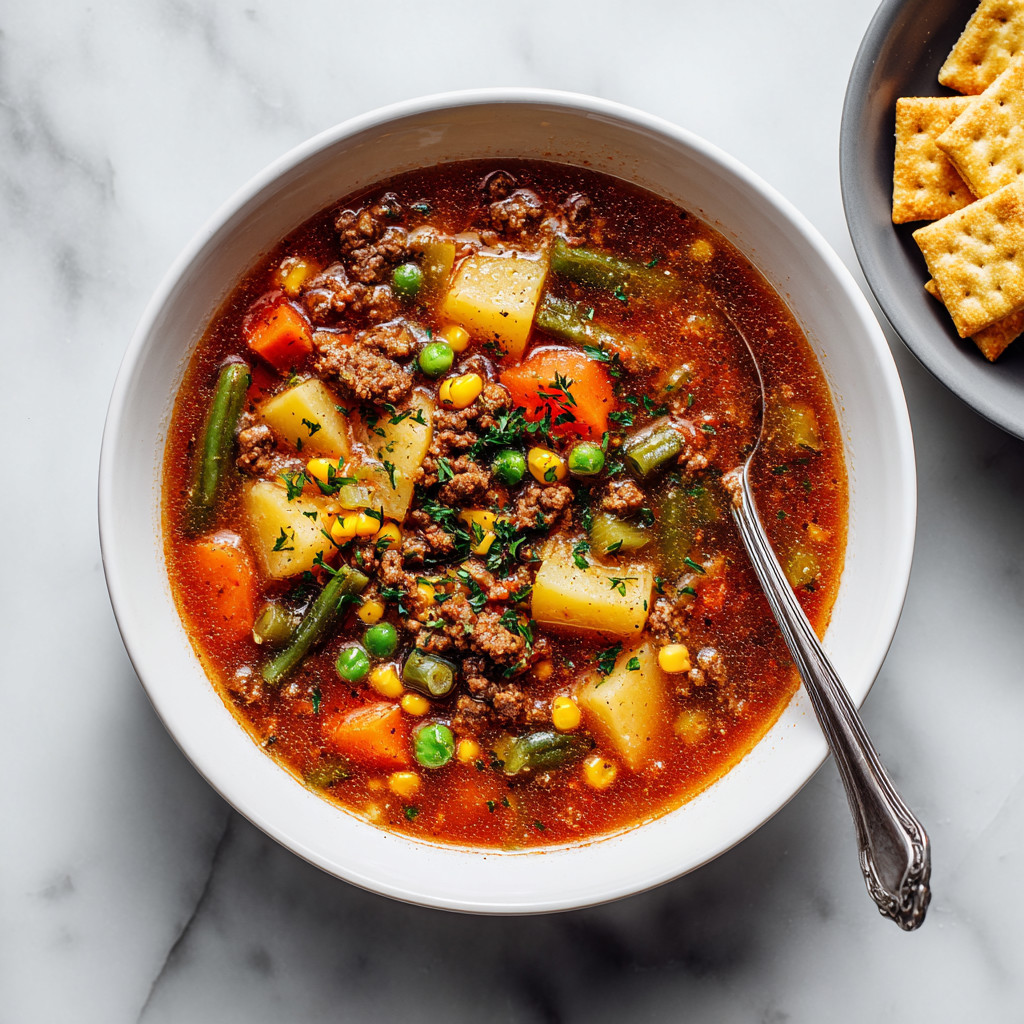 A bowl of soup with a spoon in it.