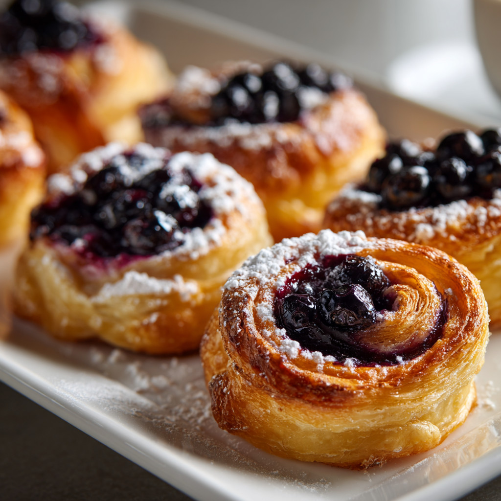 A plate of pastries with blueberry toppings.