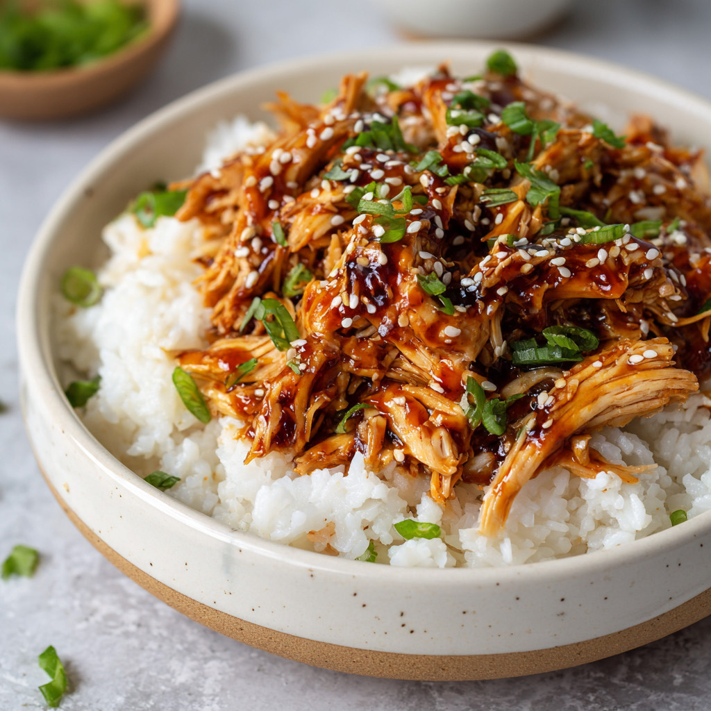 A bowl of rice with meat and sauce.