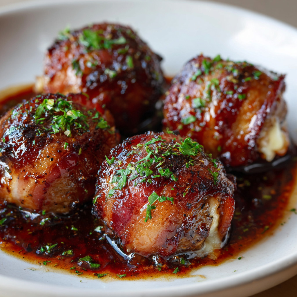 A plate of meatballs with sauce.
