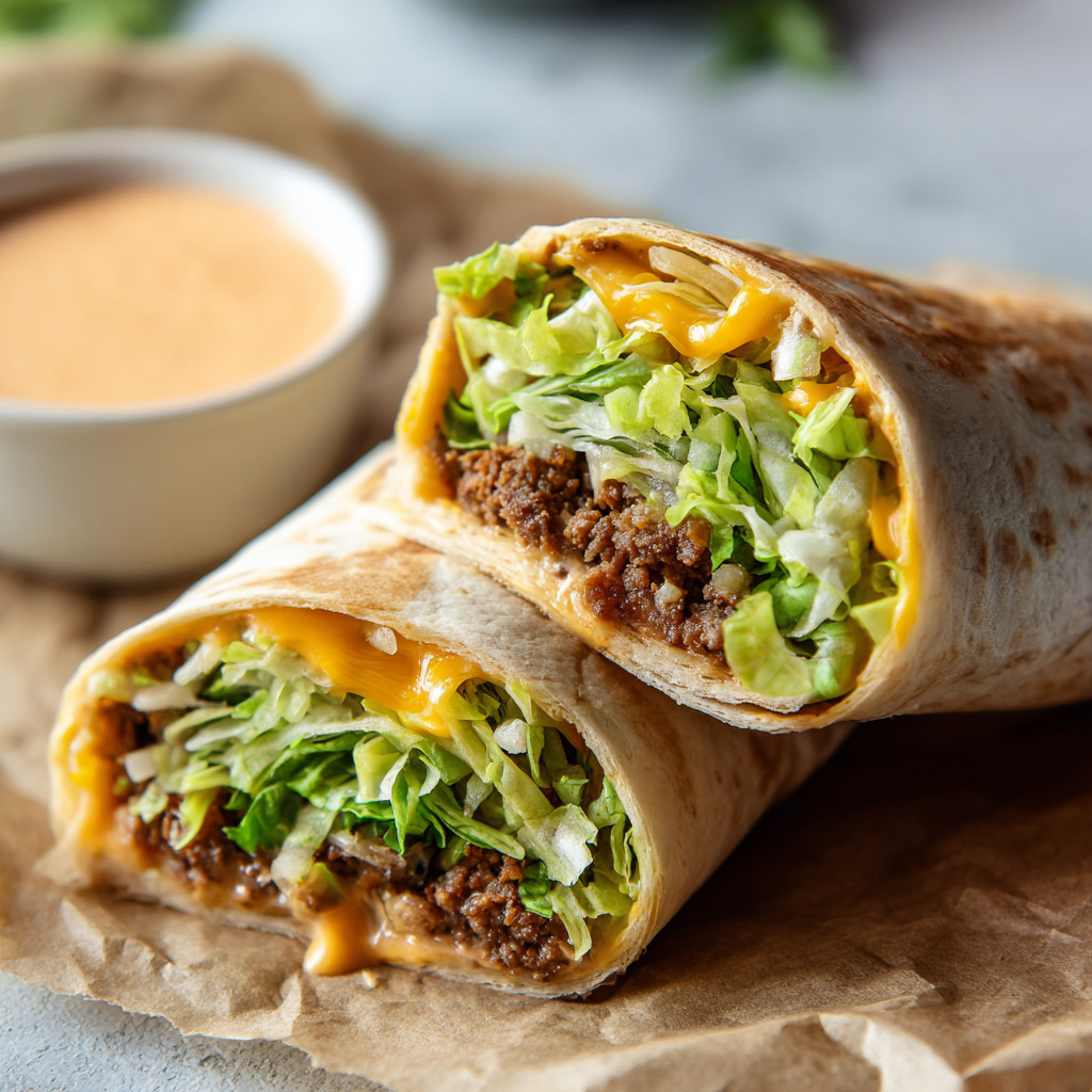 A burrito with lettuce and cheese.