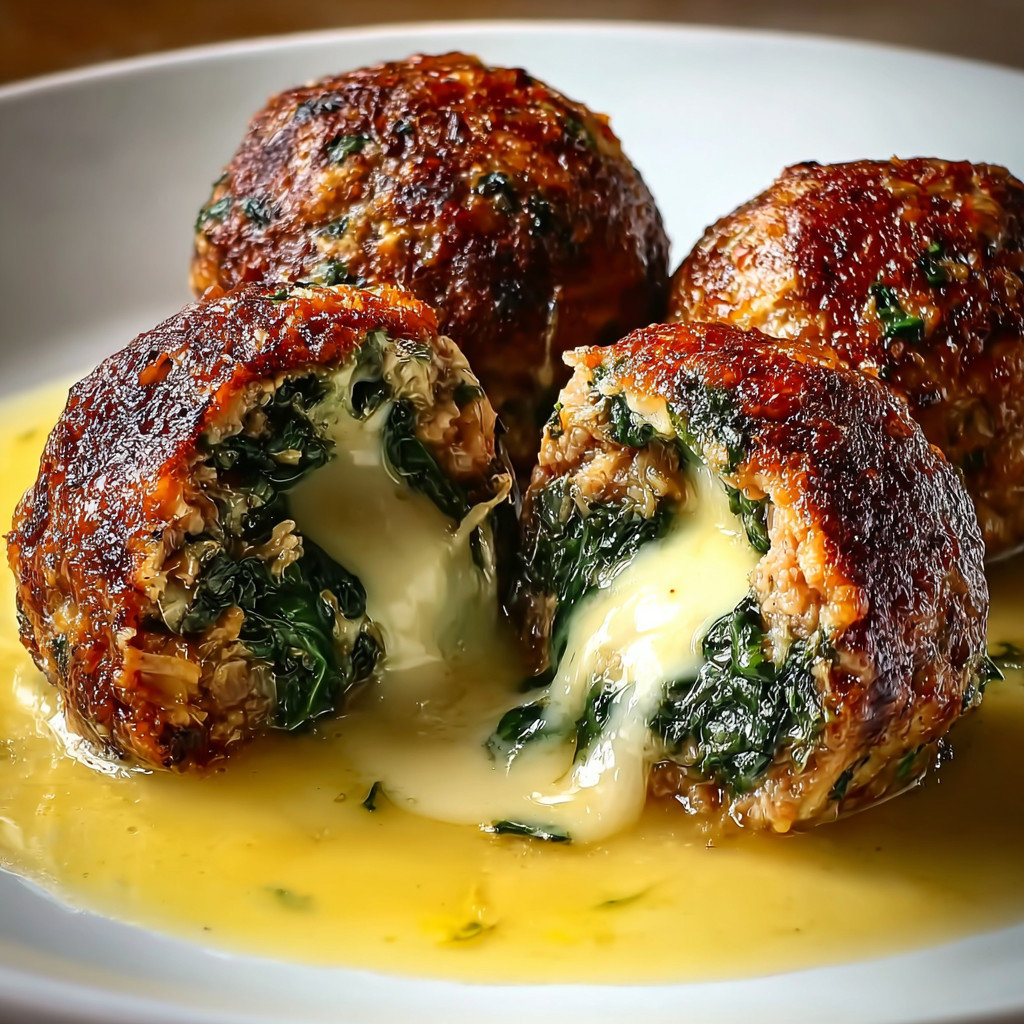 A plate of food with cheese and spinach.